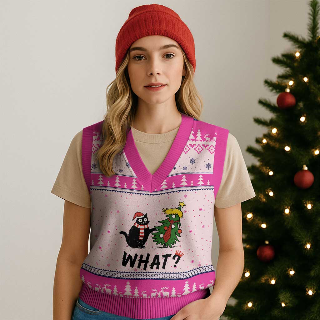 Black Cat What Xmas V-Neck Knit Sweater Vest Anti Trump Protest TS14 Hot Pink Print Your Wear