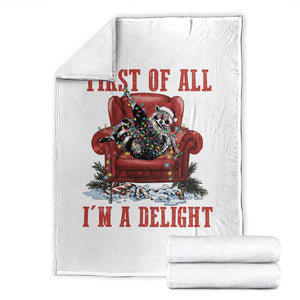 First Of All I Am A Delight Throw Blanket Funny Raccoon Christmas Meme TS14 White Print Your Wear