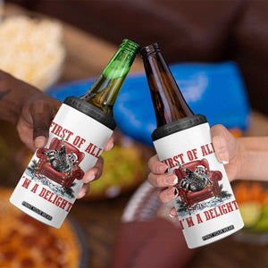 First Of All I Am A Delight 4 in 1 Can Cooler Tumbler Funny Raccoon Christmas Meme TS14 Print Your Wear
