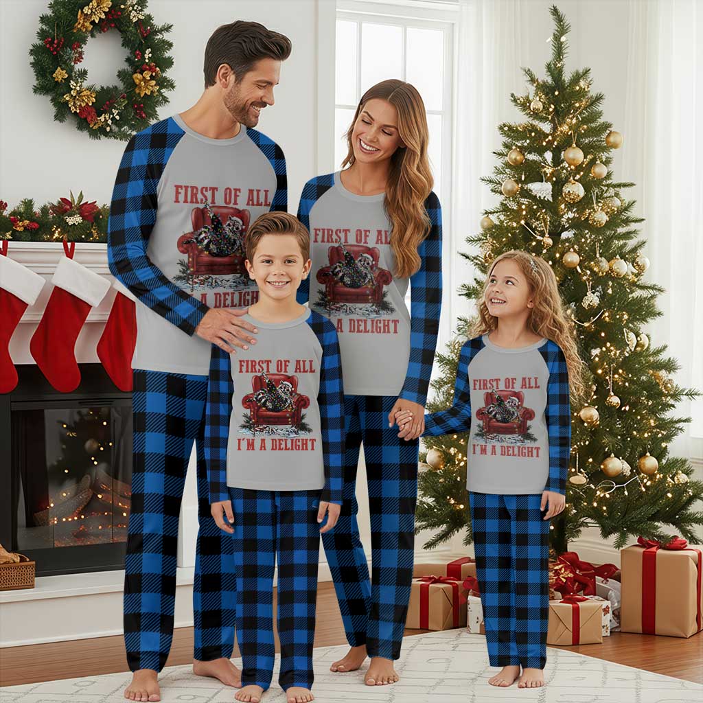 First Of All I Am A Delight Plaid Pajama Set Funny Raccoon Christmas Meme TS14 Blue Plaid Print Your Wear