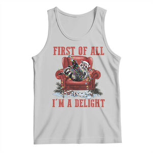 First Of All I Am A Delight Tank Top Funny Raccoon Christmas Meme - Print Your Wear