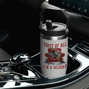 First Of All I Am A Delight Flip Straw Tumbler Funny Raccoon Christmas Meme TS14 Print Your Wear