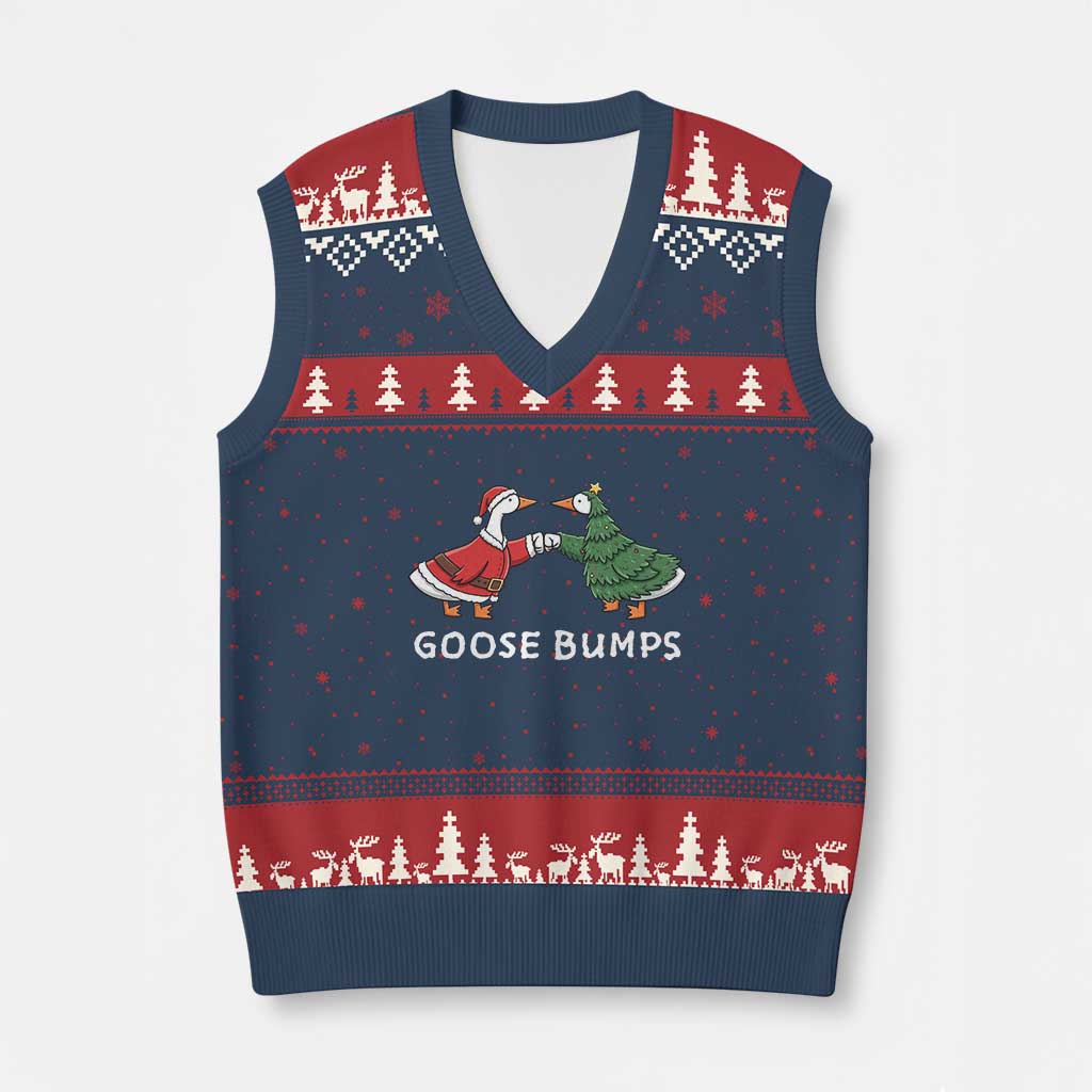 Christmas Goose Bumps Holiday Season V-Neck Knit Sweater Vest TS14 Navy Red Print Your Wear