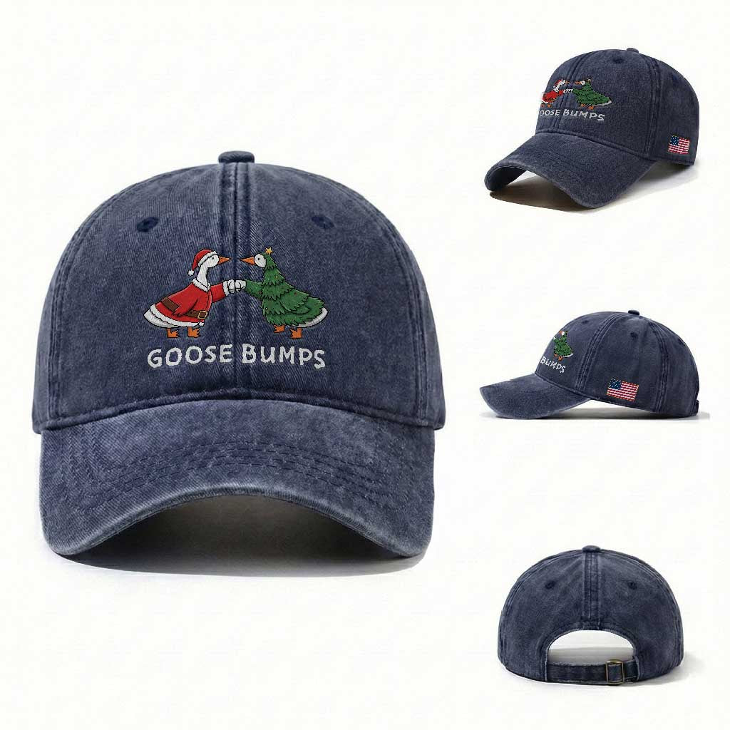 Christmas Goose Bumps Holiday Season Washed Cotton Baseball Cap TS14 Washed Cap Universal Fit Navy Print Your Wear