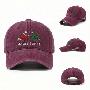 Christmas Goose Bumps Holiday Season Washed Cotton Baseball Cap TS14 Washed Cap Universal Fit Burgundy Print Your Wear