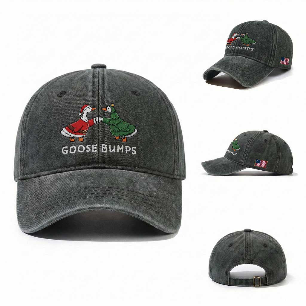 Christmas Goose Bumps Holiday Season Washed Cotton Baseball Cap TS14 Washed Cap Universal Fit Dark Green Print Your Wear