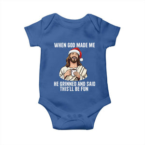 Funny Jesus Christian Christmas Baby Onesie When God Made Me He Grinned And Said This Will Be Fun TS14 Royal Blue Print Your Wear