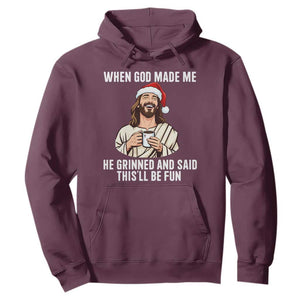 Funny Jesus Christian Christmas Hoodie When God Made Me He Grinned And Said This Will Be Fun TS14 Maroon Print Your Wear