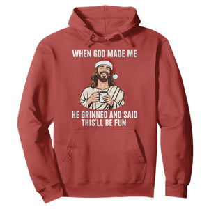 Funny Jesus Christian Christmas Hoodie When God Made Me He Grinned And Said This Will Be Fun TS14 Red Print Your Wear