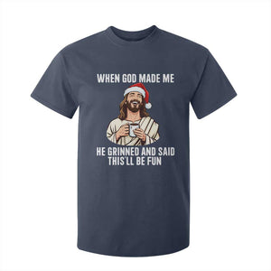 Funny Jesus Christian Christmas T Shirt For Kid When God Made Me He Grinned And Said This Will Be Fun TS14 Navy Print Your Wear