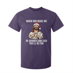 Funny Jesus Christian Christmas T Shirt For Kid When God Made Me He Grinned And Said This Will Be Fun TS14 Purple Print Your Wear