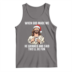Funny Jesus Christian Christmas Tank Top When God Made Me He Grinned And Said This Will Be Fun TS14 Deep Heather Print Your Wear