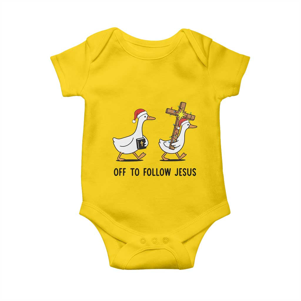 Christian Christmas Goose Baby Onesie Off To Follow Jesus TS14 Daisy Print Your Wear