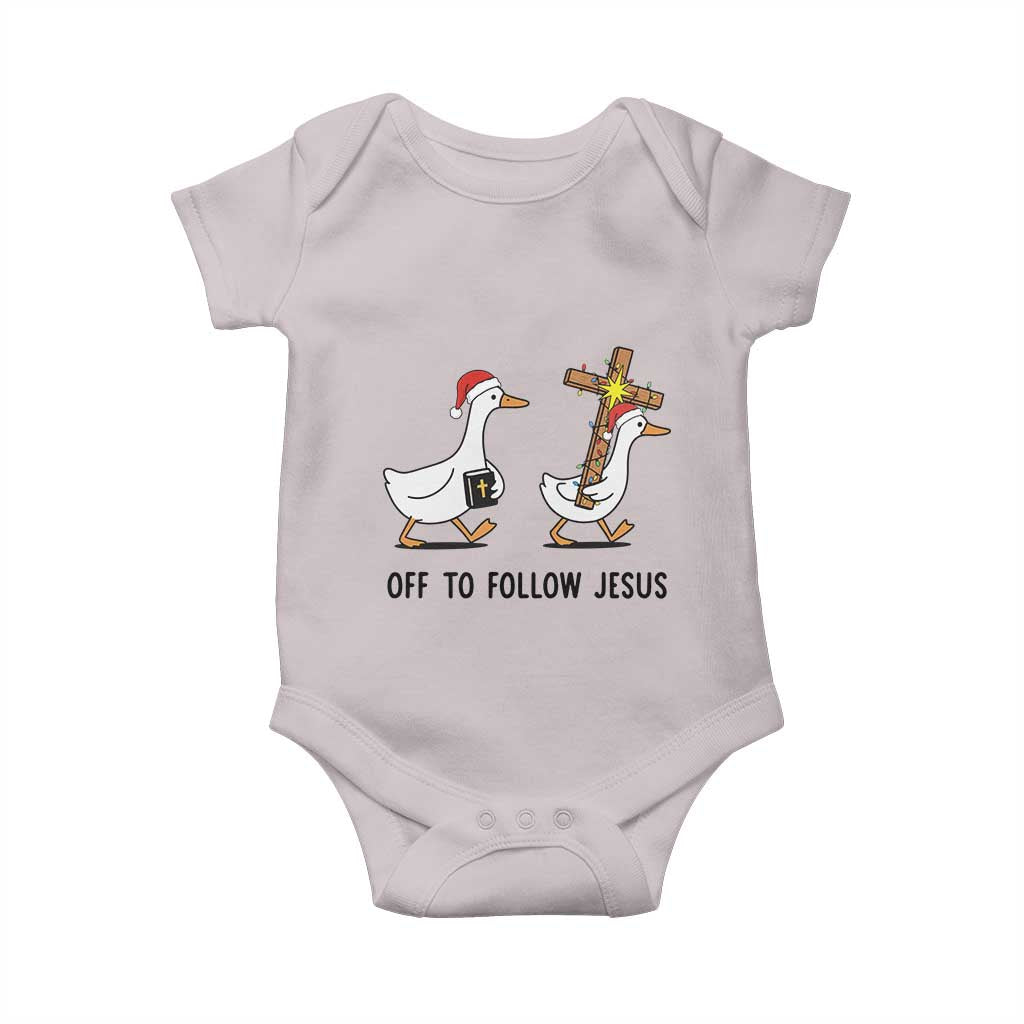 Christian Christmas Goose Baby Onesie Off To Follow Jesus TS14 Ice Gray Print Your Wear