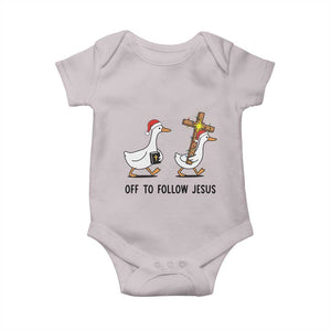Christian Christmas Goose Baby Onesie Off To Follow Jesus TS14 Ice Gray Print Your Wear
