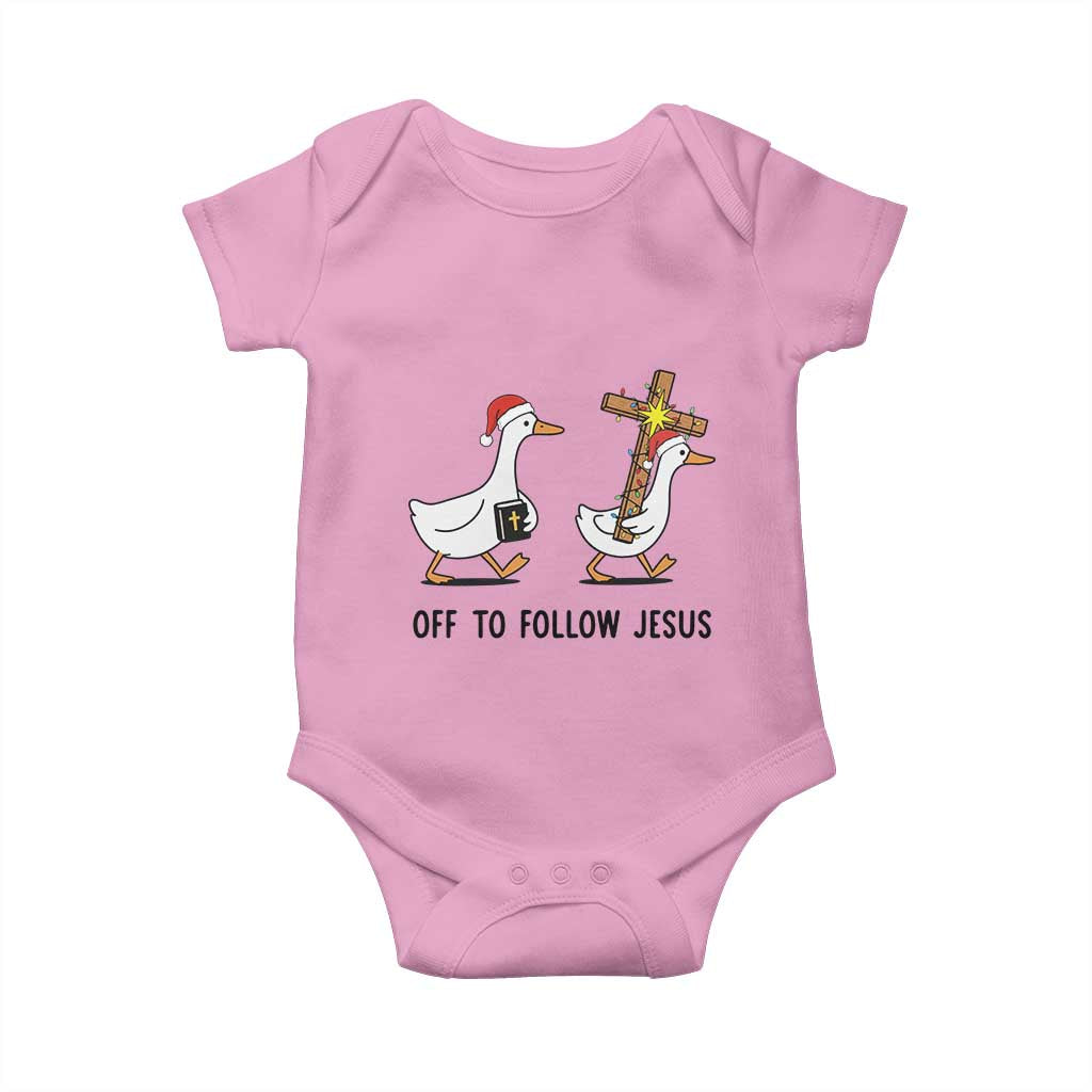 Christian Christmas Goose Baby Onesie Off To Follow Jesus TS14 Light Pink Print Your Wear