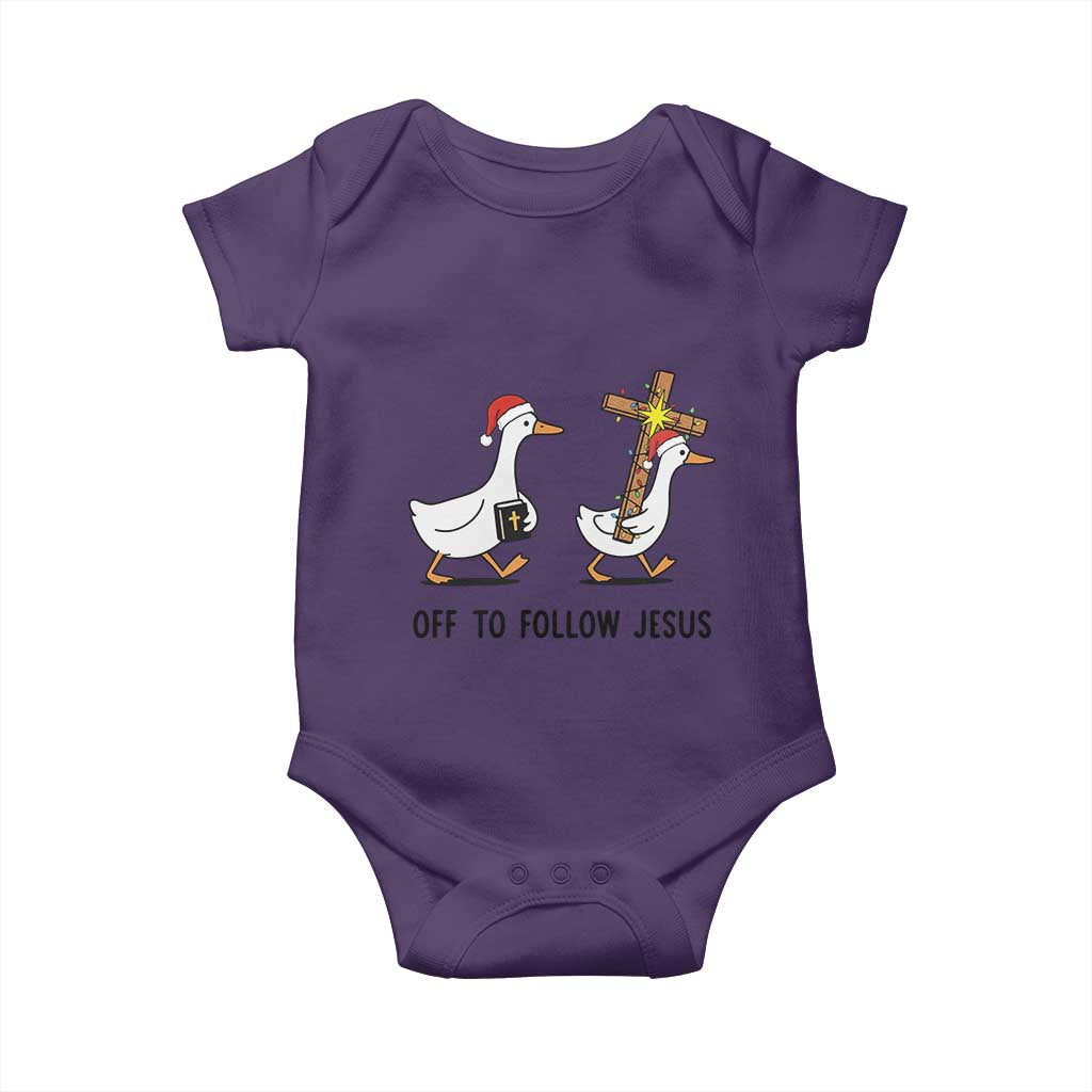 Christian Christmas Goose Baby Onesie Off To Follow Jesus TS14 Purple Print Your Wear