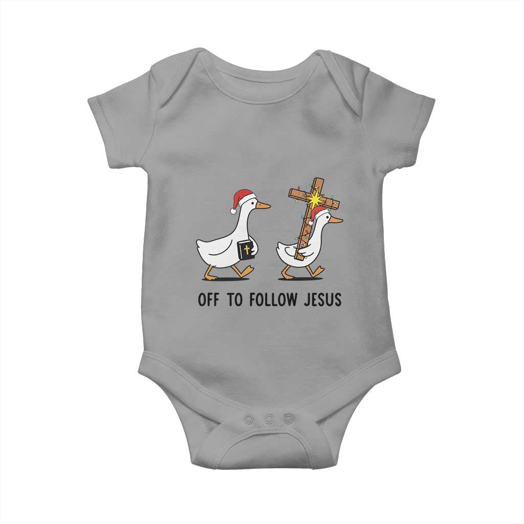 Christian Christmas Goose Baby Onesie Off To Follow Jesus TS14 Sport Gray Print Your Wear