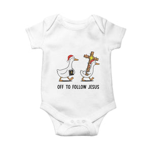 Christian Christmas Goose Baby Onesie Off To Follow Jesus TS14 White Print Your Wear