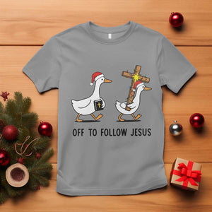 Christian Christmas Goose T Shirt Off To Follow Jesus TS14 Sport Gray Print Your Wear