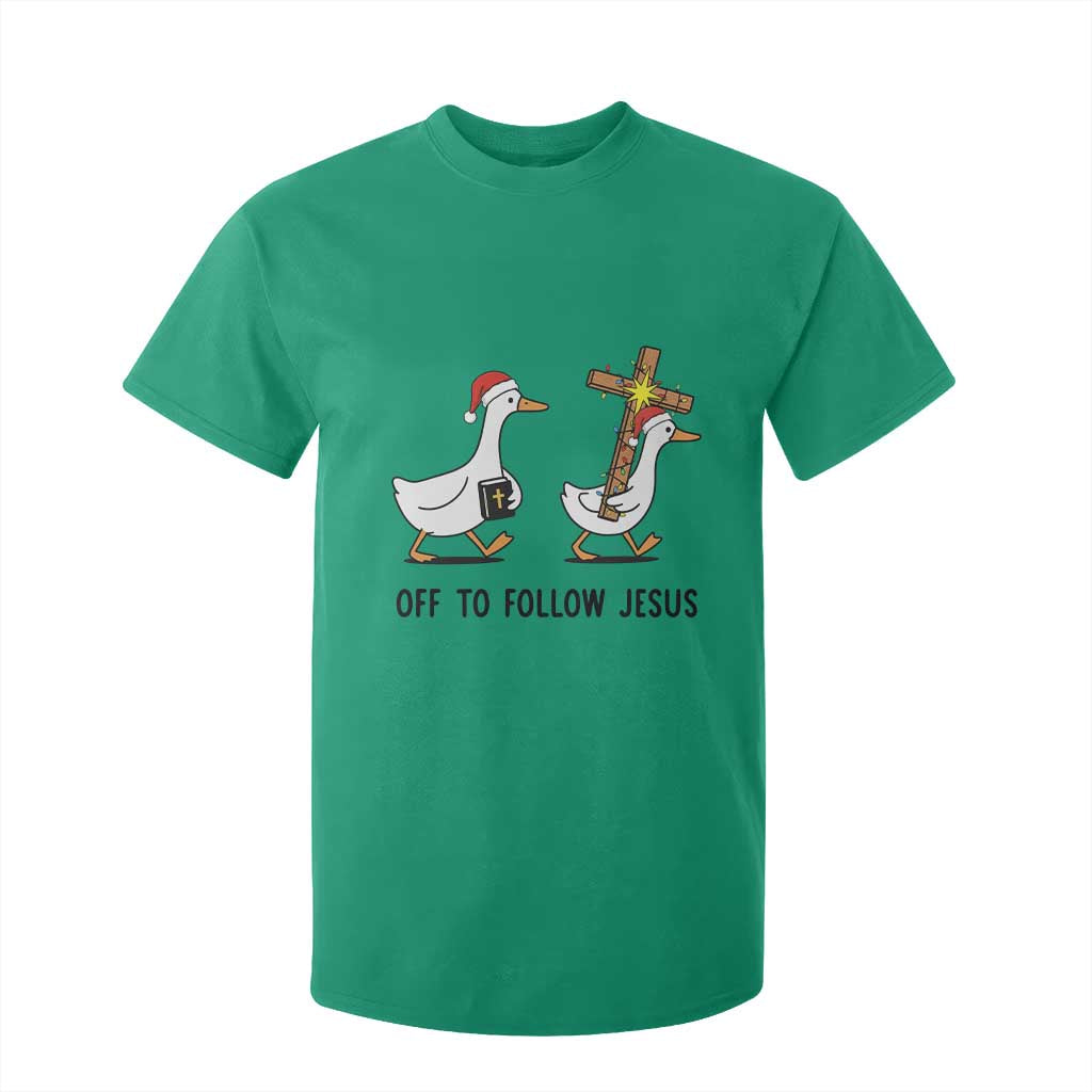 Christian Christmas Goose T Shirt For Kid Off To Follow Jesus - Print Your Wear