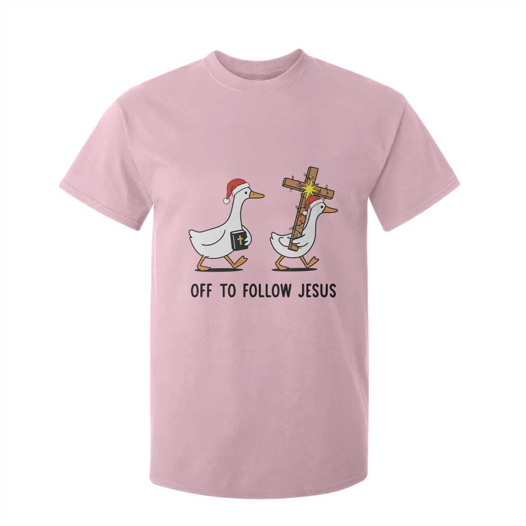 Christian Christmas Goose T Shirt For Kid Off To Follow Jesus TS14 Light Pink Print Your Wear