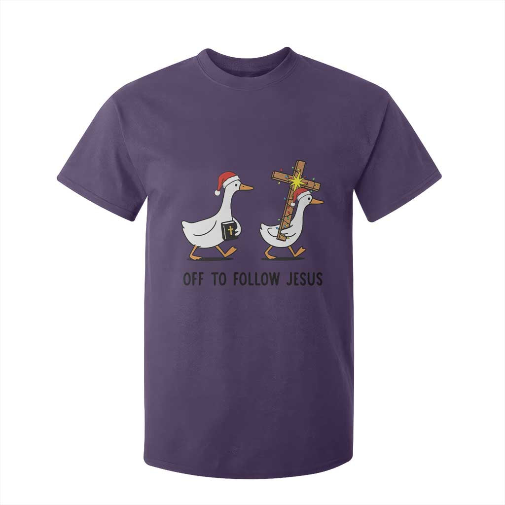 Christian Christmas Goose T Shirt For Kid Off To Follow Jesus TS14 Purple Print Your Wear