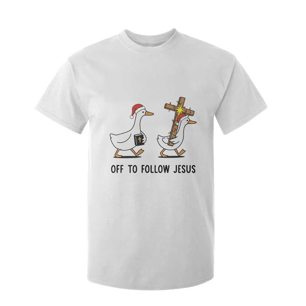 Christian Christmas Goose T Shirt For Kid Off To Follow Jesus - Print Your Wear