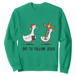 Christian Christmas Goose Sweatshirt Off To Follow Jesus TS14 Irish Green Print Your Wear
