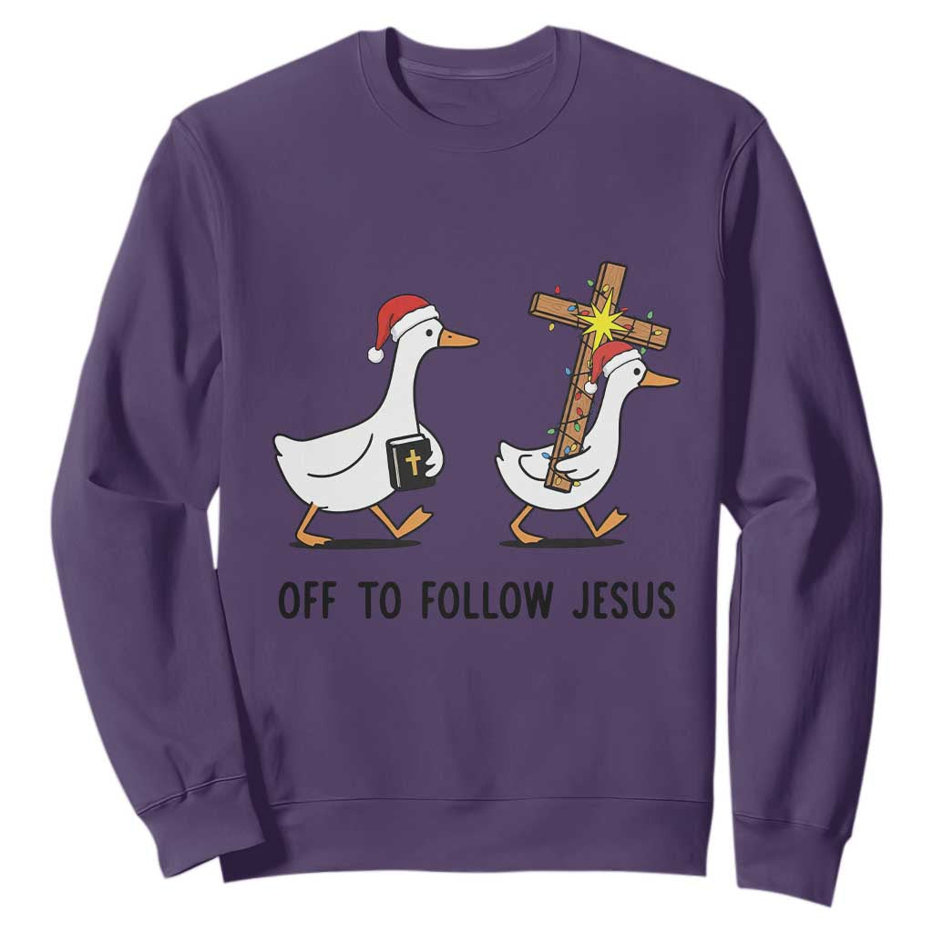 Christian Christmas Goose Sweatshirt Off To Follow Jesus TS14 Purple Print Your Wear