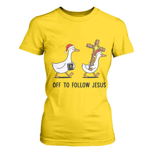 Christian Christmas Goose T Shirt For Women Off To Follow Jesus - Print Your Wear