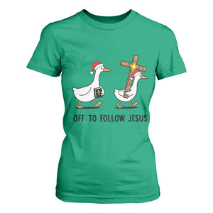 Christian Christmas Goose T Shirt For Women Off To Follow Jesus - Print Your Wear