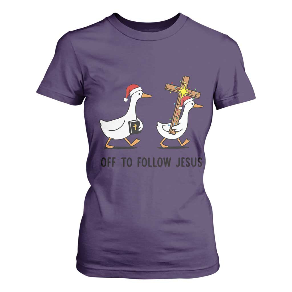 Christian Christmas Goose T Shirt For Women Off To Follow Jesus TS14 Purple Print Your Wear