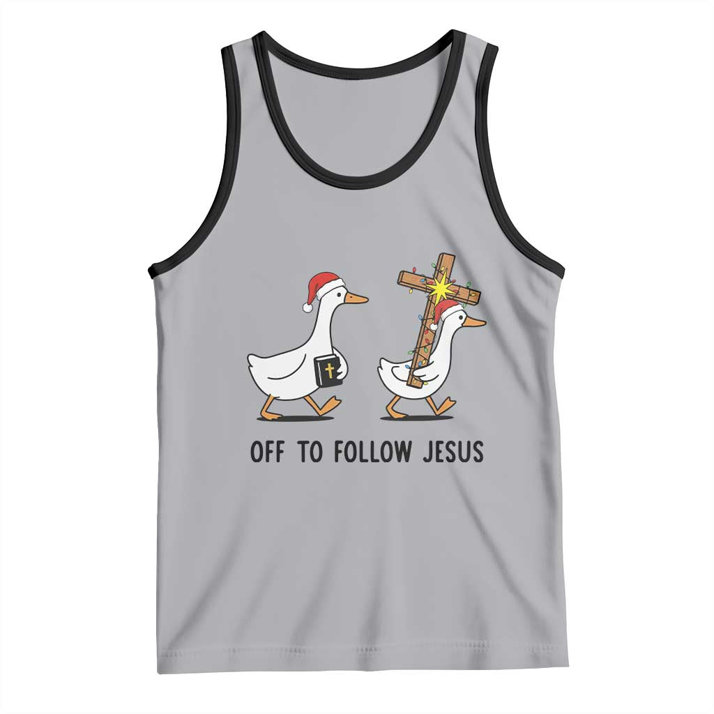 Christian Christmas Goose Tank Top Off To Follow Jesus TS14 Athletic Heather Black Print Your Wear