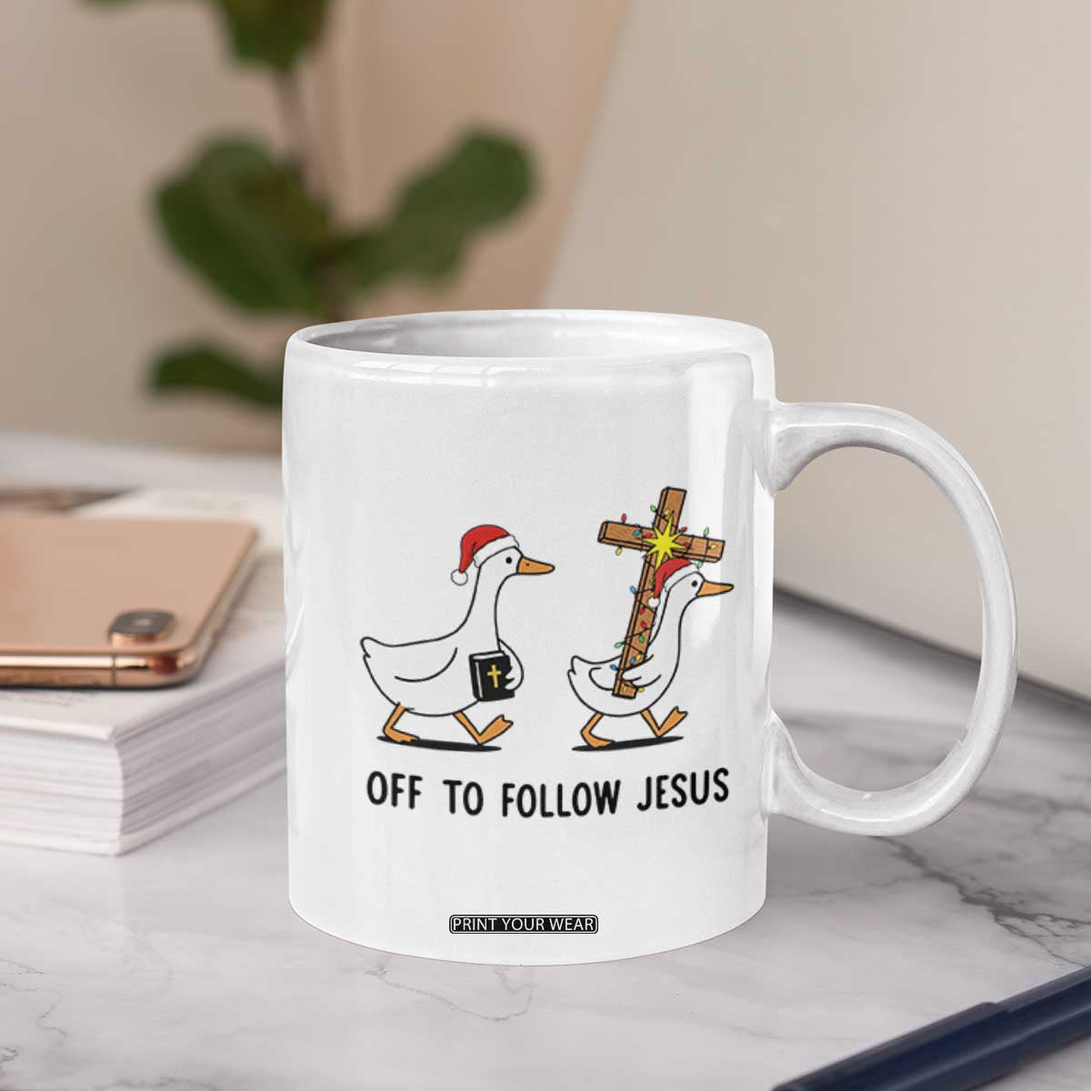 Christian Christmas Goose Coffee Mug Off To Follow Jesus TS14 Print Your Wear