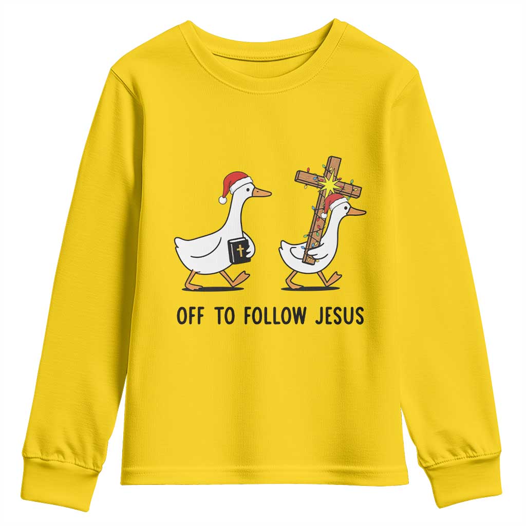 Christian Christmas Goose Youth Sweatshirt Off To Follow Jesus TS14 Daisy Print Your Wear