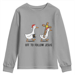 Christian Christmas Goose Youth Sweatshirt Off To Follow Jesus TS14 Sport Gray Print Your Wear