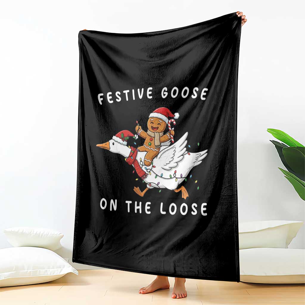 Festive Goose On The Loose Christmas Throw Blanket Funny Goose Gingerbread Xmas TS14 Print Your Wear