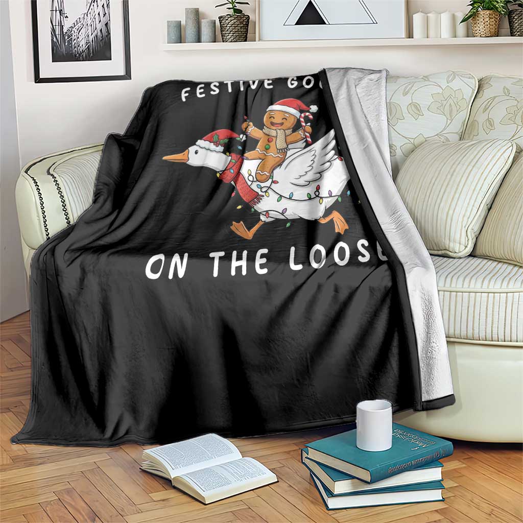 Festive Goose On The Loose Christmas Throw Blanket Funny Goose Gingerbread Xmas TS14 Print Your Wear