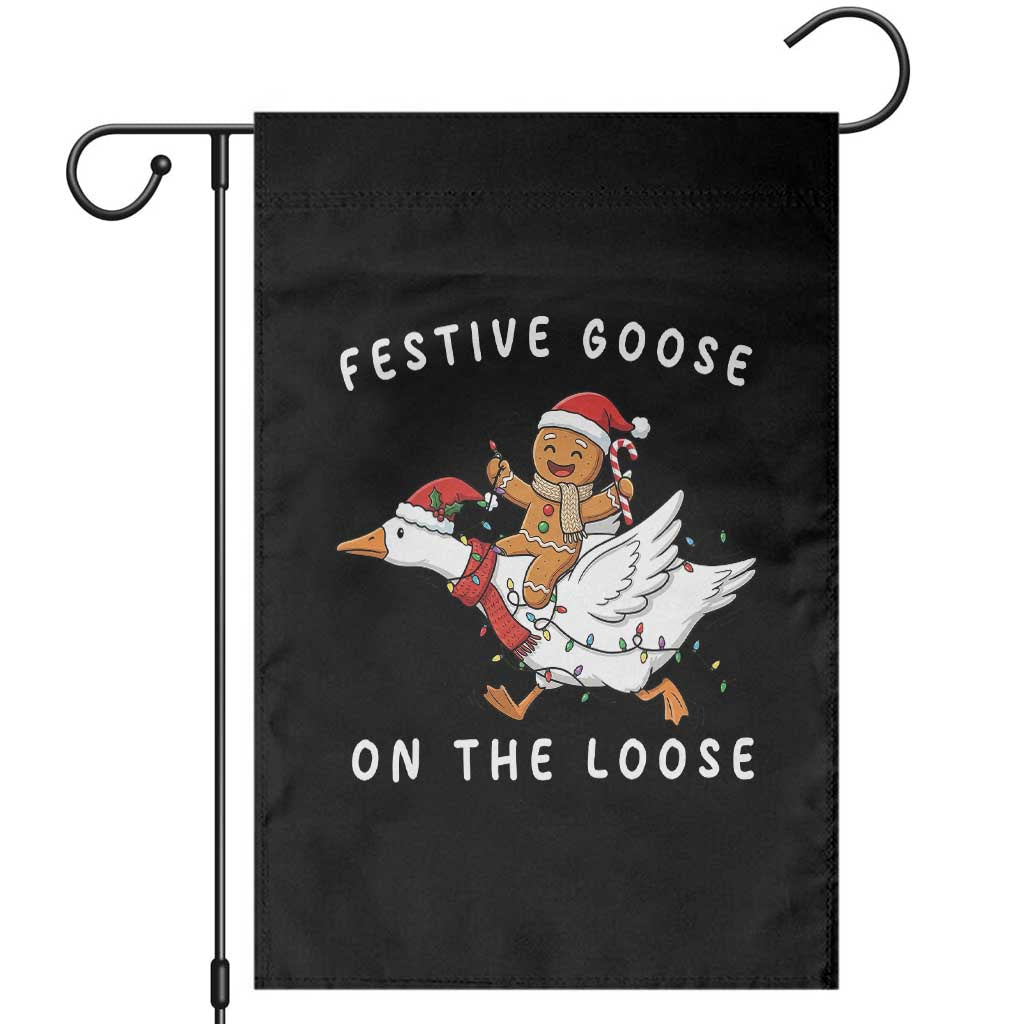 Festive Goose On The Loose Christmas Garden Flag Funny Goose Gingerbread Xmas TS14 Black Print Your Wear
