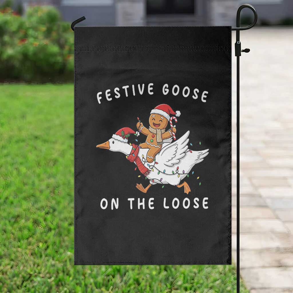 Festive Goose On The Loose Christmas Garden Flag Funny Goose Gingerbread Xmas TS14 Print Your Wear