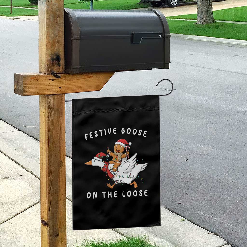 Festive Goose On The Loose Christmas Garden Flag Funny Goose Gingerbread Xmas TS14 Print Your Wear