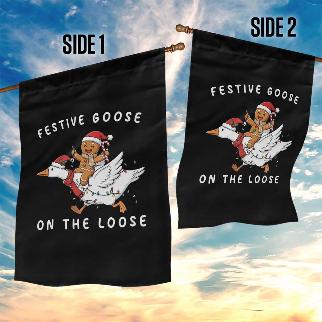 Festive Goose On The Loose Christmas Garden Flag Funny Goose Gingerbread Xmas TS14 Print Your Wear