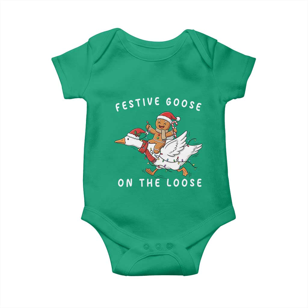 Festive Goose On The Loose Christmas Baby Onesie Funny Goose Gingerbread Xmas TS14 Irish Green Print Your Wear