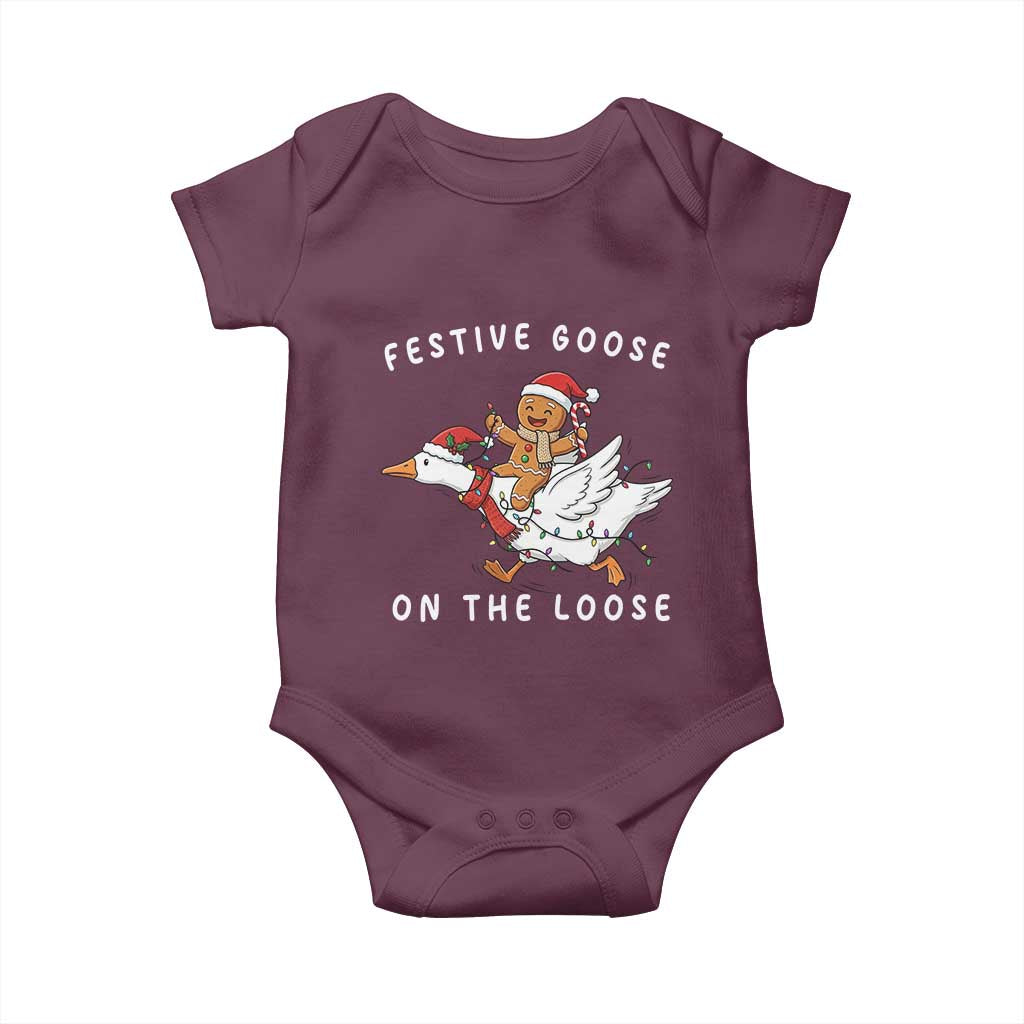 Festive Goose On The Loose Christmas Baby Onesie Funny Goose Gingerbread Xmas TS14 Maroon Print Your Wear