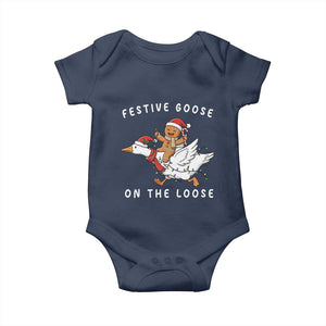 Festive Goose On The Loose Christmas Baby Onesie Funny Goose Gingerbread Xmas TS14 Navy Print Your Wear