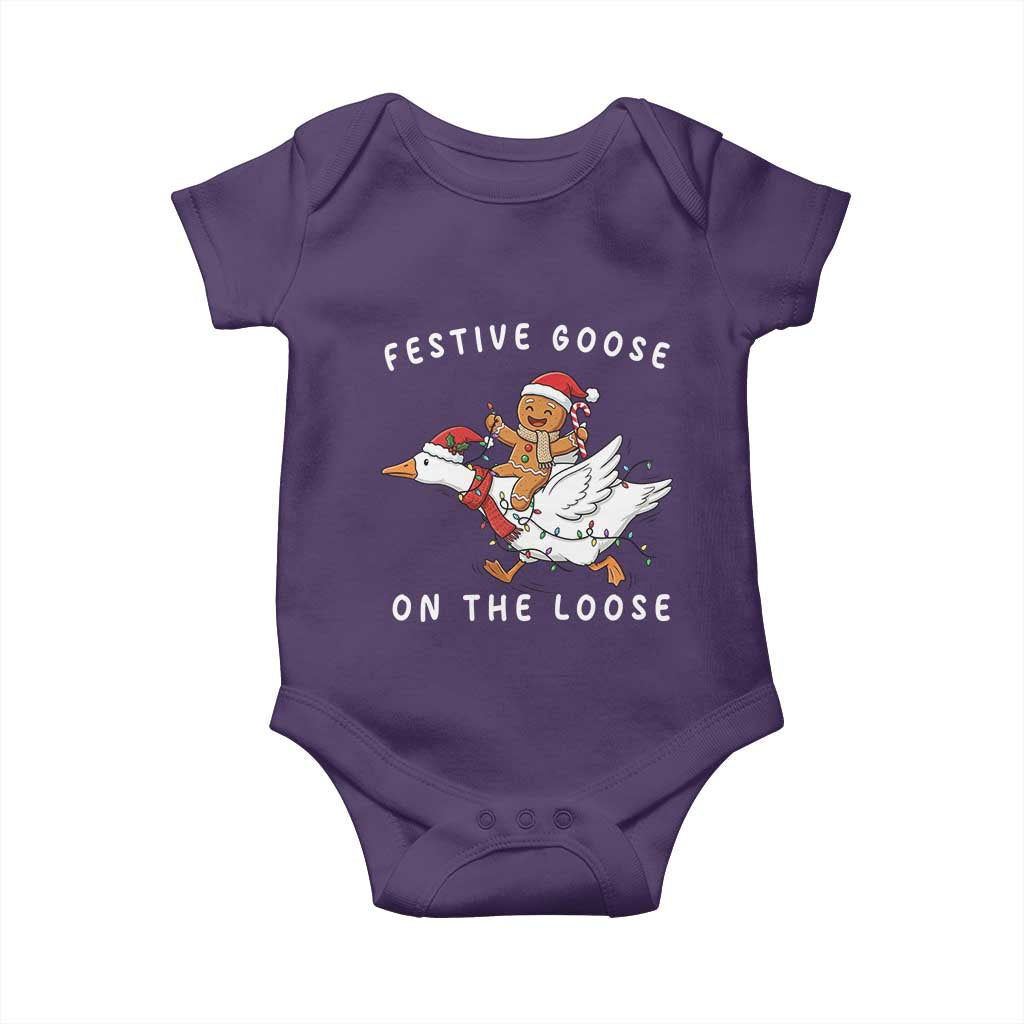 Festive Goose On The Loose Christmas Baby Onesie Funny Goose Gingerbread Xmas TS14 Purple Print Your Wear