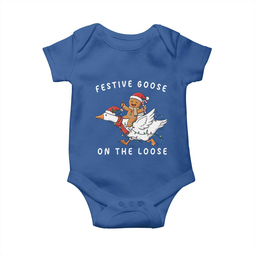 Festive Goose On The Loose Christmas Baby Onesie Funny Goose Gingerbread Xmas TS14 Royal Blue Print Your Wear