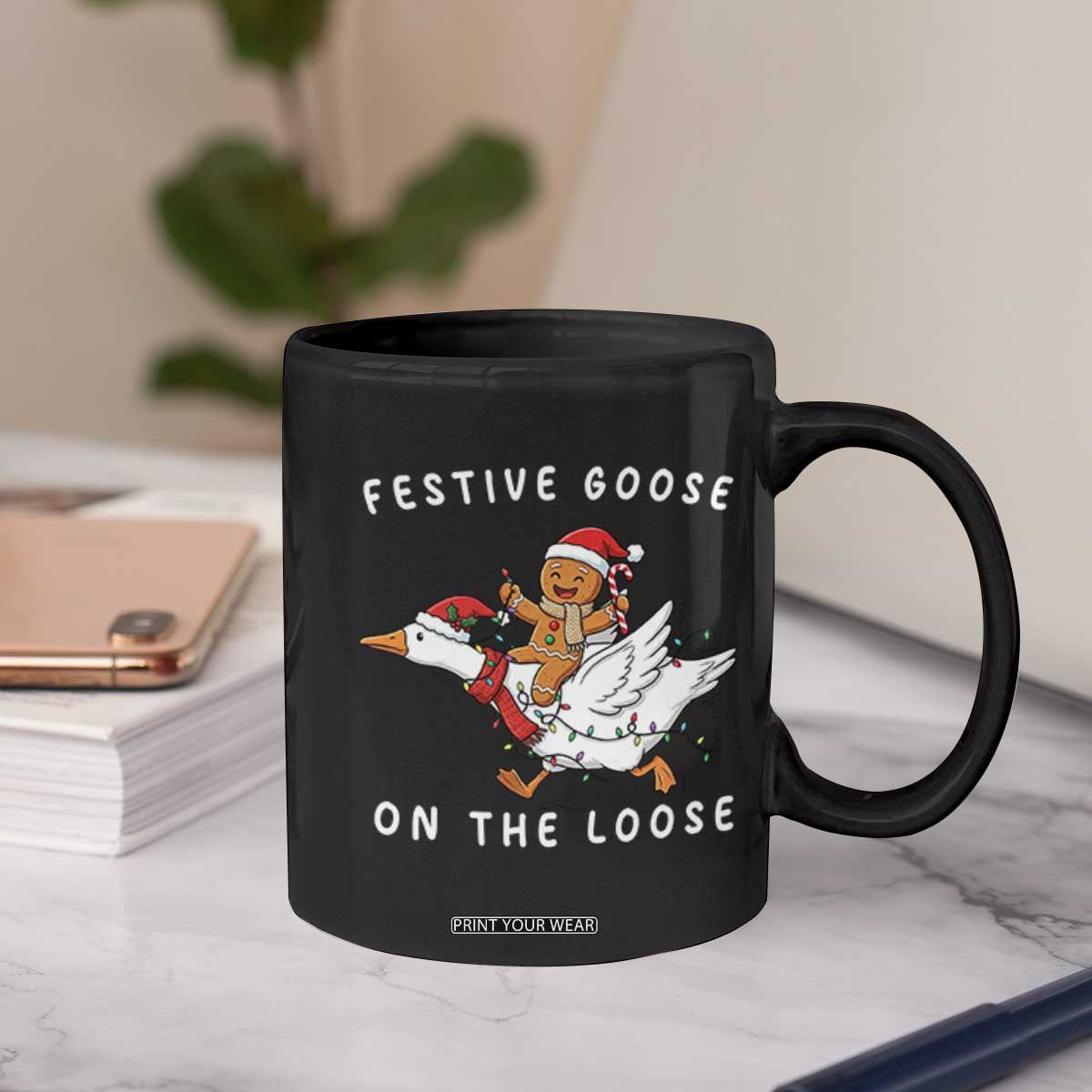 Festive Goose On The Loose Christmas Coffee Mug Funny Goose Gingerbread Xmas TS14 Print Your Wear