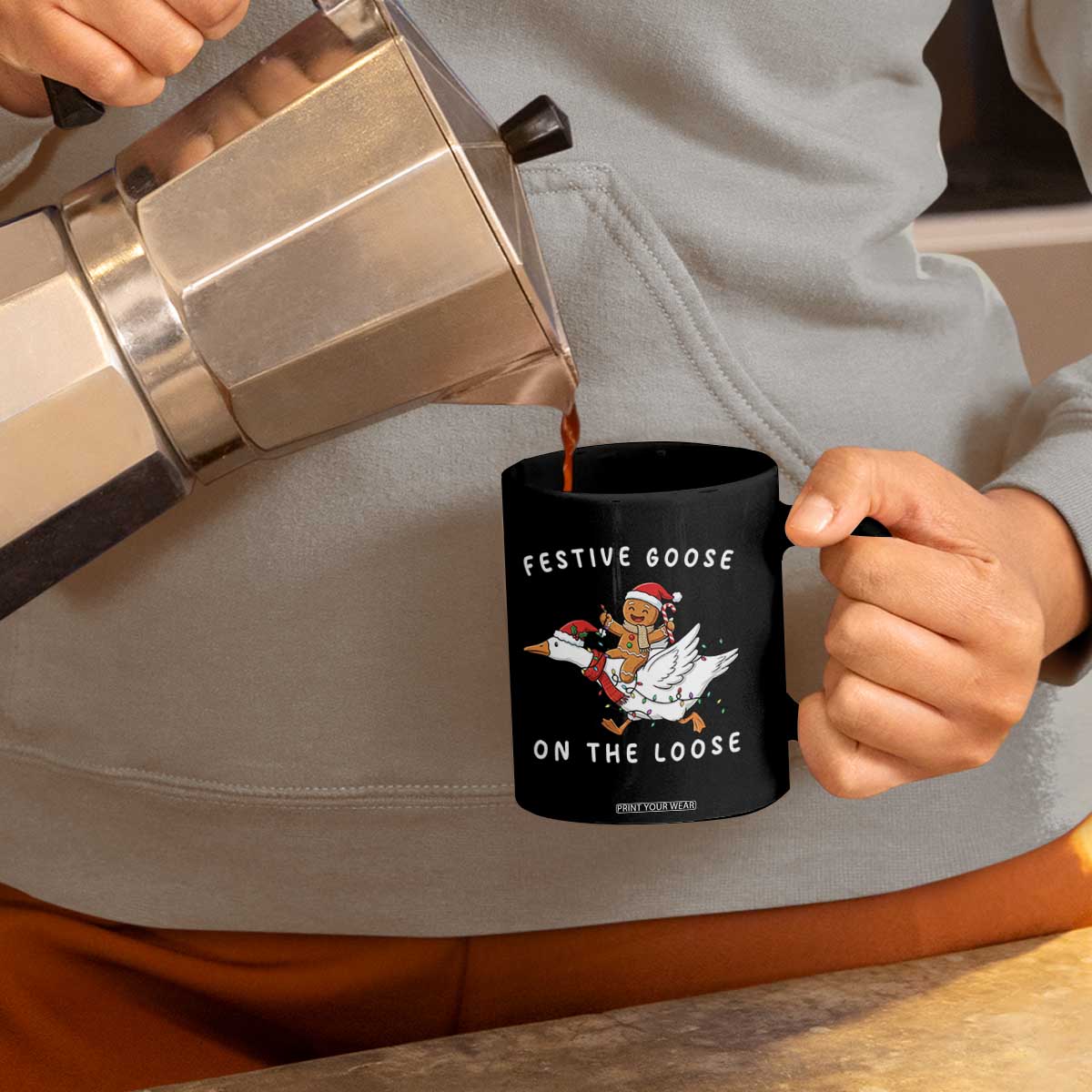 Festive Goose On The Loose Christmas Coffee Mug Funny Goose Gingerbread Xmas TS14 Print Your Wear
